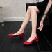 Women's French Classic Red Shoes Square Buckle Chunky Heel Shallow Mouth Round Toe Design Comfortable For Weddings_vogvips.com