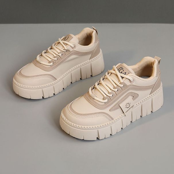 SH312 New 2025 Spring And Autumn Color-Block Women's Platform Shoes, Thick-Soled Leather, Height-Increasing, Simple,_vogvips.com