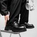 Derby Shoes Men's Paris Mickey Round Head Big Head Casual Leather Shoes Platform Height Black Matte_vogvips.com