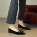 Cameido Retro Velvet Pointed Toe Flats For Women Spring Crystal Bow Shallow Mouth Fashion Shoes_vogvips.com
