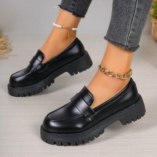 Women's Leather Shoes Spring Thick Sole College Style Single Dress Footwear_vogvips.com