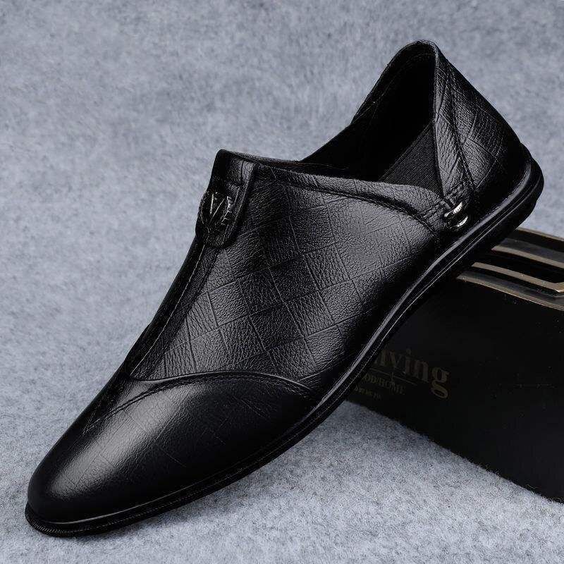 Fashionable Trendy Korean Style Casual Leather Shoes, Men's Loafers With Soft Sole And Anti-Slip For Driving_vogvips.com