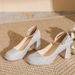 Women's Shoes One Piece Buckle Waterproof Platform Shinning Elegant Mary Jane Chunky Heel Pumps Adjustable Buckle Comfortable Square Toe High Heels_vogvips.com