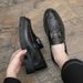 New Fashion Men's Brown Business Casual Loafer Shoes Daily Office Black Buckle Monk Men's Shoes One Foot Cover Banquet Dress Wedding Leather Shoes_vogvips.com