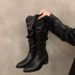 Women's Long Women 2025 Autumn Winter New V-Cut Melad Over-the-Knee Chunky Heel Pointed Toe Slouch Boots_vogvips.com