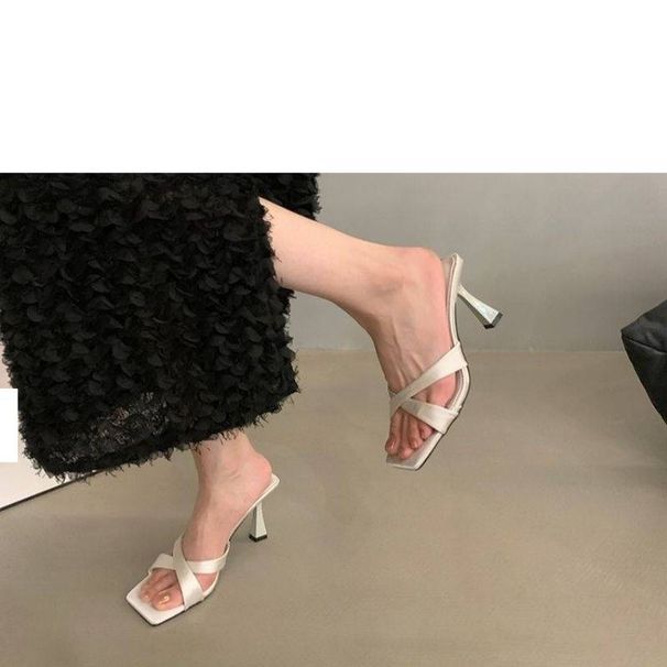 Women's Strappy Square-Toe High Heel Sandals - Elegant Open-Toe Cross Strap Slides For Summer To Wear With Skirts In Summer._vogvips.com