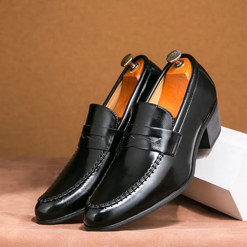 Men's Genuine Leather Slip-On Dress Shoes - Pointed Toe Formal Loafers (British Style Collection)_vogvips.com