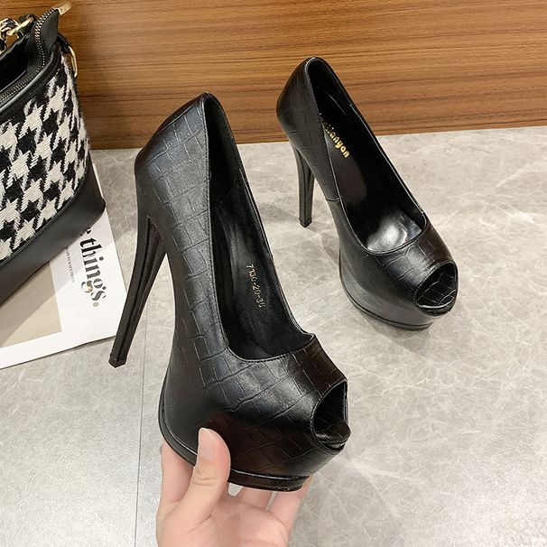 New Arrival Fish Mouth Thin Heel Waterproof Platform Sexy Crocodile Pattern Fashion Ultra-high Heel Casualfashion Women's Flats_vogvips.com