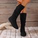 Winter High Boots For Women Pleated Suede Slim Fit Side Zipper Retro Round Toe Plus Size 43_vogvips.com