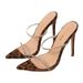 Summer New Pointed Leopard Print Rhinestone High Sandals Peep Toe Sexy One Strap Thin Heel Half Slippers Women's Shoes_vogvips.com