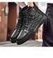 The First Layer Of Men's Wavy Pattern Casual High-top Lace-up Board Shoes, Warm And Velvet, Breathable_vogvips.com