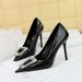 3391-K30 Korean Fashion Banquet High Slim Shallow Mouth Pointed Lacquer Skin Snake Pattern Water Diamond Buckle Single_vogvips.com