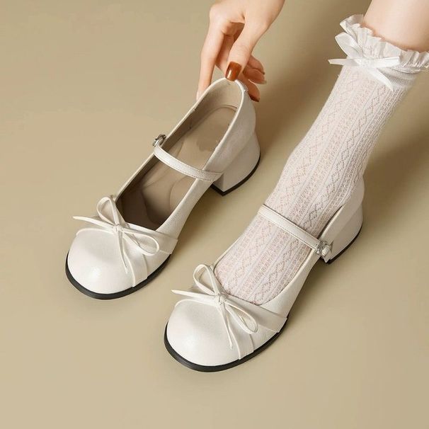 Retro French-style Bow-front Wide-heeled Ankle Boots For Women, 2026 Spring New Style_vogvips.com