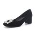 Black Suede High Heels For Women In Spring And Autumn 2025, Square Toe, Thick Heel, Shallow Mouth, Rhinestone, Professional French Single Shoes_vogvips.com