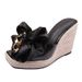 Women’s Shoes New Summer Square Head Wedge Heel Thick Bottom High Heel Slippers Women's Bow Flower Glass Glue Sandals_vogvips.com