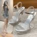 Everyday Low-top Viscose Shoes Chunky Heel Pointed Toe Solid Color Black And White Criss-cross Strap Fashion Sandals High Heels For Women_vogvips.com