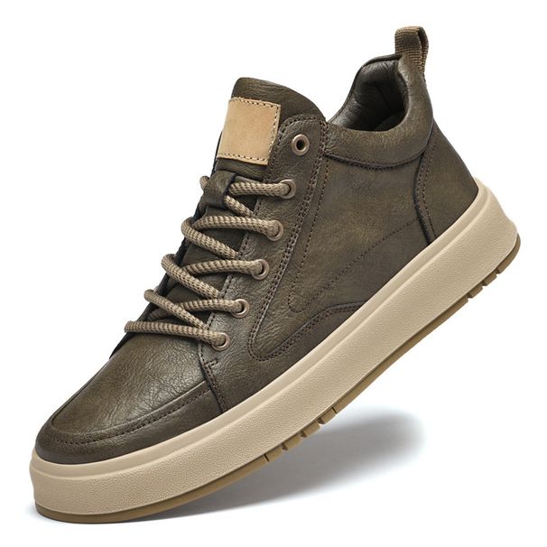 Two-layer Cowhide Men's Shoes Flat Heel Soft Baseplate Shoes Breathable Leather Casual Leather Shoes Beige_vogvips.com