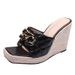 Women’s Shoes New Summer Wedge Sandals Thick Bottom Square Head Open Toe Flip Flops Women Metal Chain Straw Rope Bottom_vogvips.com