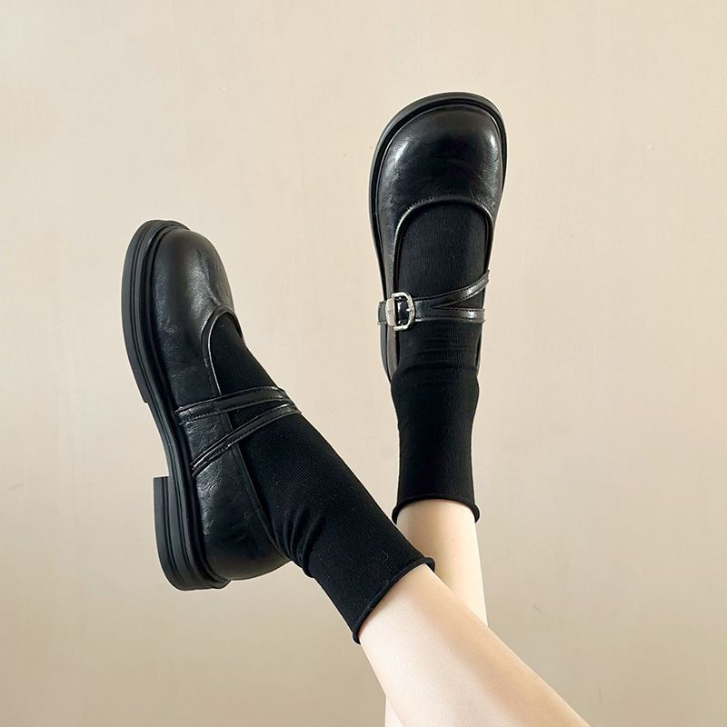 Round-toe Thick-soled Women's Leather Sho, 2025 New Spring-summer French Retro British Style Japane JK Mary Jane_vogvips.com
