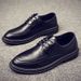 Euro Step Men's Korean Style British Business Casual Office Versatile Black Leather Youth Brogue Trendy Shoes_vogvips.com