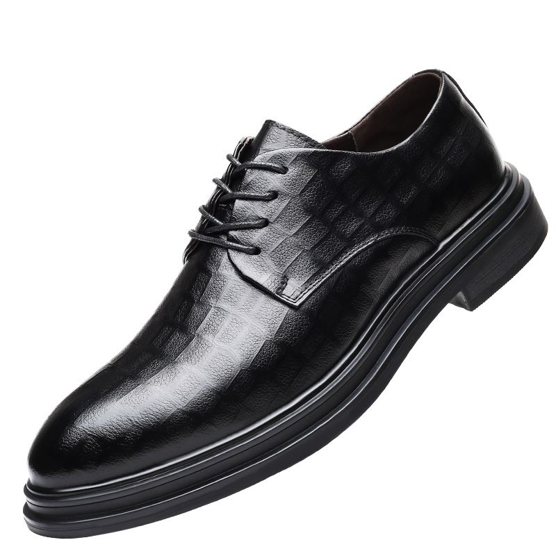 ct Suitable For All Seasons Black Men's Casual Leather Korean Trendy Summer Versatile British Style Height Increasing Business Formal Groom Wedding_vogvips.com