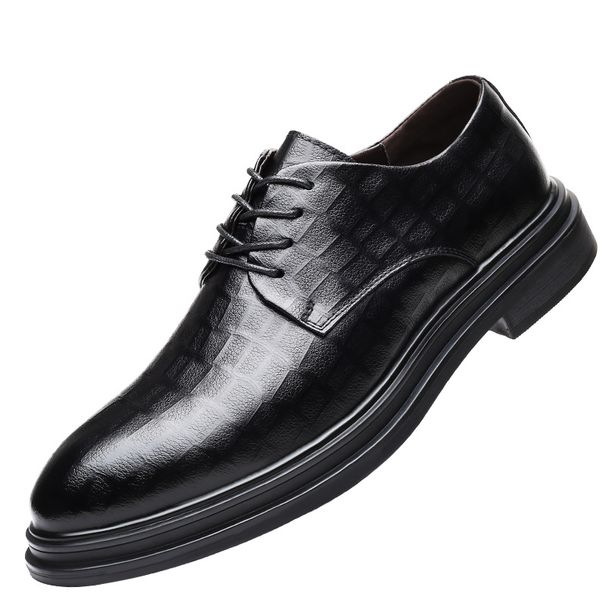 ct Suitable For All Seasons Black Men's Casual Leather Korean Trendy Summer Versatile British Style Height Increasing Business Formal Groom Wedding_vogvips.com