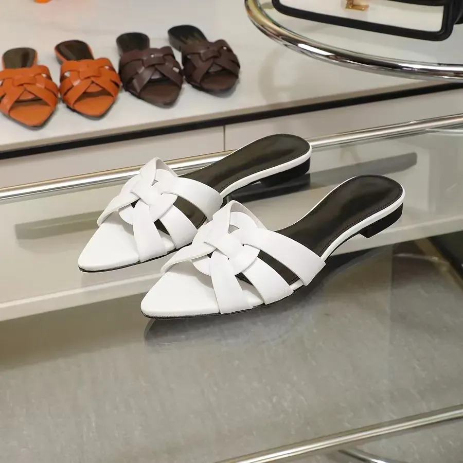 Y+5+L Slides Womens Sandals Pointed Fish Mouth Summer Luxry Flat Slippers Genuine Leather Breathable Comfortable_vogvips.com