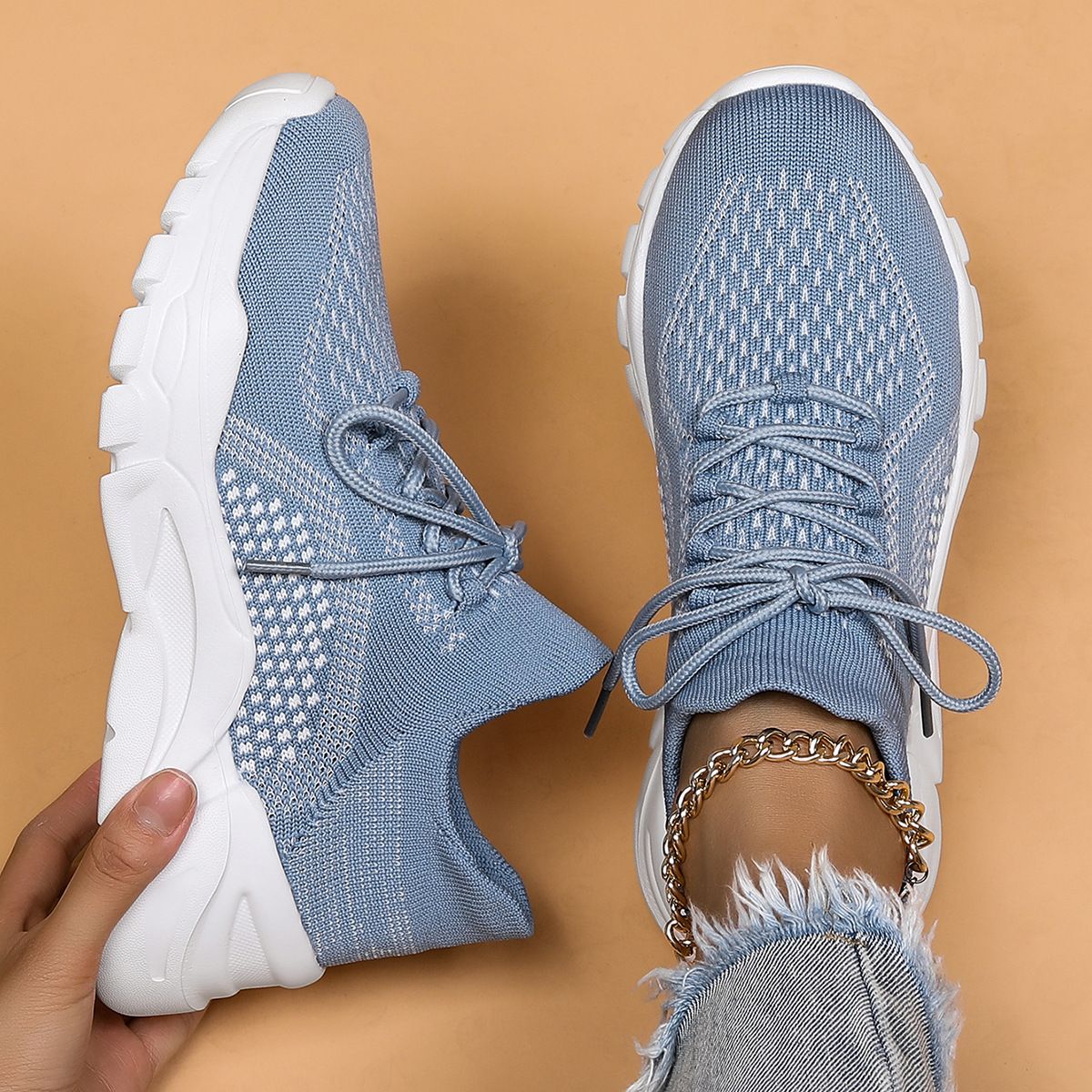 Large Size Sports For Women, Breathable Fly Knit Socks, One Foot Lazy Shoes_vogvips.com