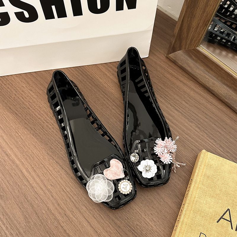 Premium Crystal Shoes Jelly Shoes Hole Shoes Women's Flat Beach Fashion Versatile Shallow Mouth Non-slip Sandals Women_vogvips.com
