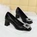 5299-K90 Wind Autumn/Winter New Women's Shoes Coarse Middle Heel Square Head Splicing For Slimming Single Shoe Water_vogvips.com