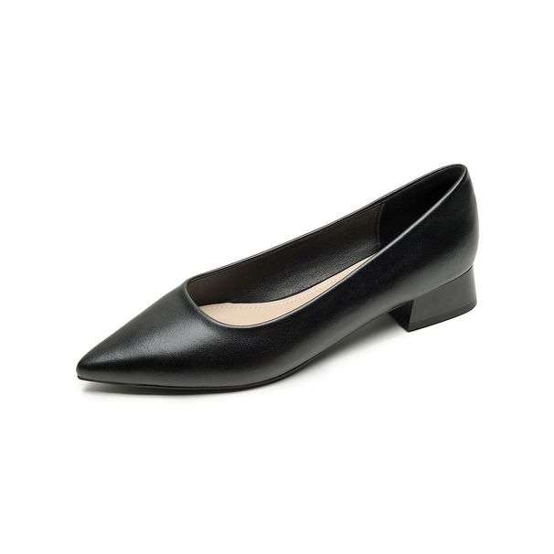 Pointed Single Shoes Women's Light Mouth Thick Heel High Heels One Pedal Black Commuter Work Shoes_vogvips.com