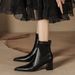 Autumn Winter Chunky Heel Mid-Calf Slim Boots Women, Slimming Back Zipper Black Pointed Toe Low-Cut Leather Boots, High_vogvips.com