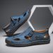 Men’s Hand Stitched Hollow Out Leather Casual Shoes, Side Zipper Breathable Slip-On Walking Sand Sneakers_vogvips.com