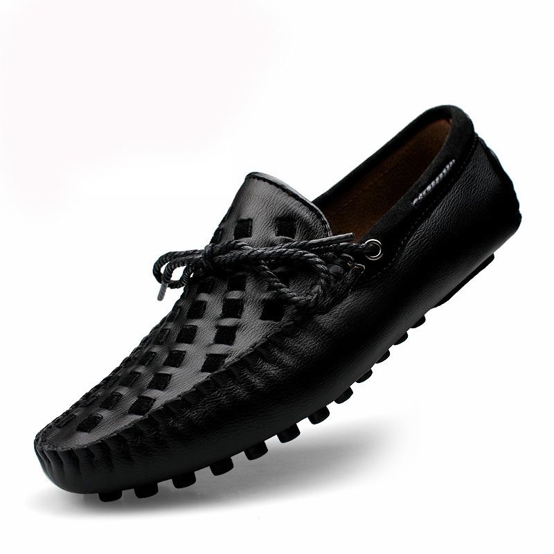 Men's Lazy Genuine Leather Woven Handmade Business Formal Attire, Bean Shoes, Men's Driving Shoes_vogvips.com