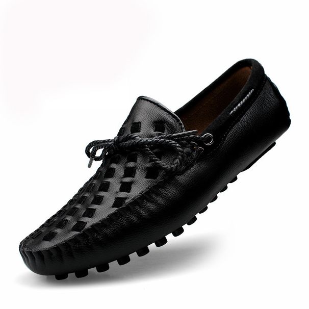 Men's Lazy Genuine Leather Woven Handmade Business Formal Attire, Bean Shoes, Men's Driving Shoes_vogvips.com