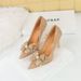 1829-H15 Style Banquet Slim Ultra High Heels Shallow Mouth Pointed Pearl Water Diamond Bow Single Shoes_vogvips.com
