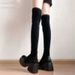 Black Suede Stretch For Women 2025 Winter New Thick Sole Chunky Heel Over-the-Knee Slim Sock Long Boots_vogvips.com