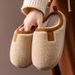 Winter Lamb Wool Women Indoor Home Non-Slip Fleece Lined Warm Couple Fluffy Simple Cotton Slippers For Men_vogvips.com