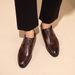 Men's Handcrafted Stitch Detail Formal Dress Shoes - Slip-On Business Oxford With Embroidery Toe Cap For Office & Banquet (Black/Dark Brown)_vogvips.com