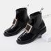 2025 Patent Rhinestone Square Buckle Flat Martin For Women Round Toe Low Heel Elastic Strap Short Women's Leather Boots_vogvips.com