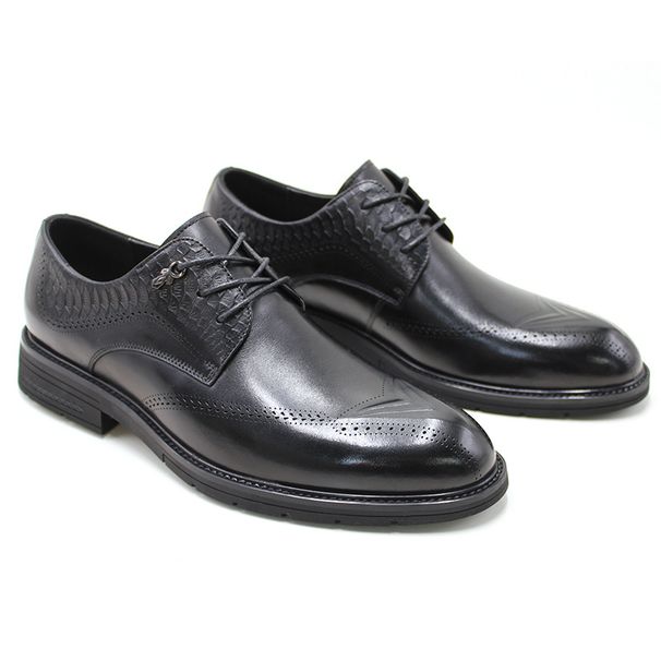 Summer leather Men's leather men's shoes Business dress men's leather shoes High-end head layer cowhide Brock carved Derby shoes_vogvips.com