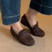 A Pair Of Fleece Bean Shoes, Women's Frosted Tassels, Lace-up Round-toed Flat Loafers_vogvips.com