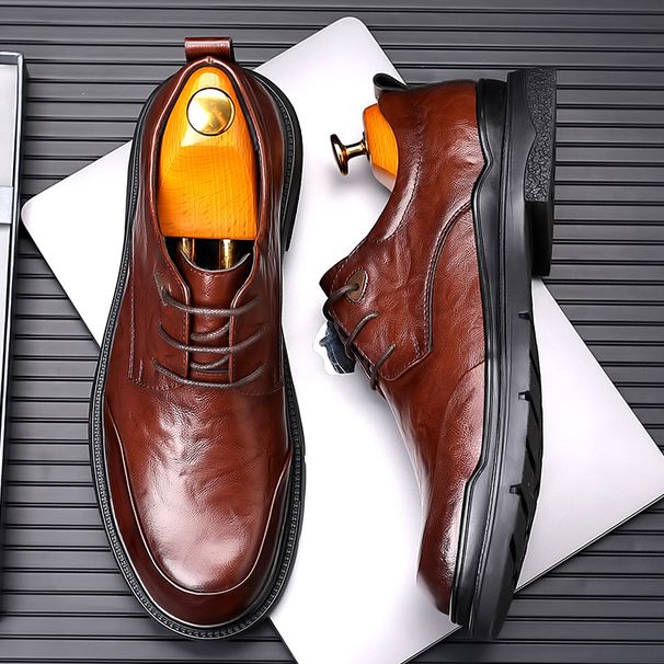 Men's Classic Derby Shoes - Formal & Business Casual Leather Oxfords With Rubber Sole, Comfortable & Durable For Office, Wedding, And Daily Wear_vogvips.com