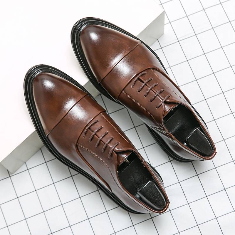 Men's Fashion Brown Business Derby Shoes New Lace-up Banquet Dress Shoes Office Black Wedding Groom Men's Shoes_vogvips.com