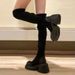 Black Suede Stretch For Women 2025 Winter New Thick Sole Chunky Heel Over-the-Knee Slim Sock Long Boots_vogvips.com