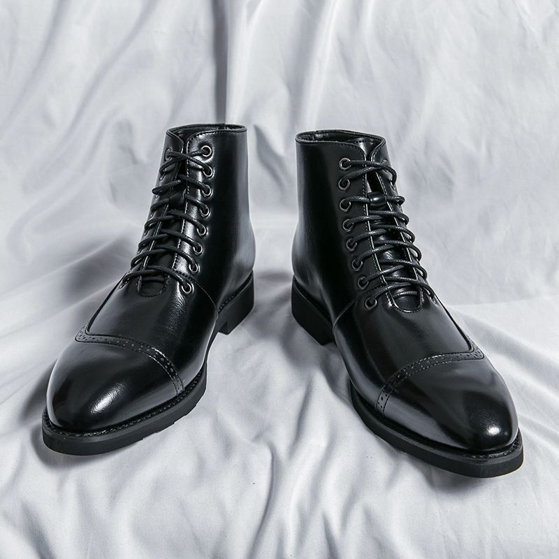 New Patchwork Large Size Autumn Leather Men's British Style Fashion Show High-top Trendy Martin Boots_vogvips.com