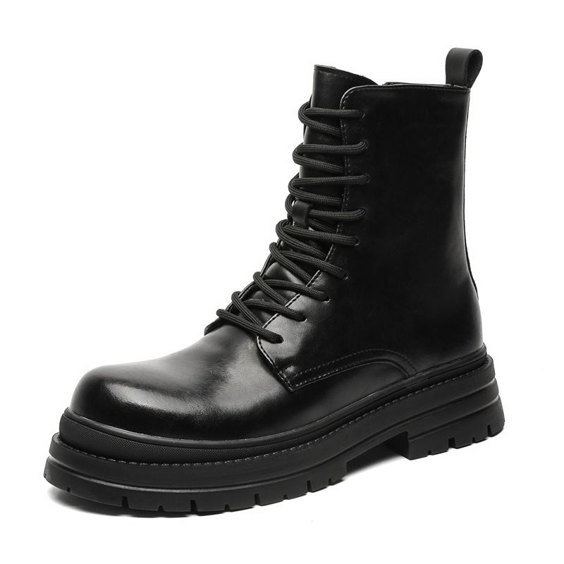 Retro Thick-soled Heightening Slim-fitting Tooling Boots Lace-up Locomotive Wind Martin Boots_vogvips.com