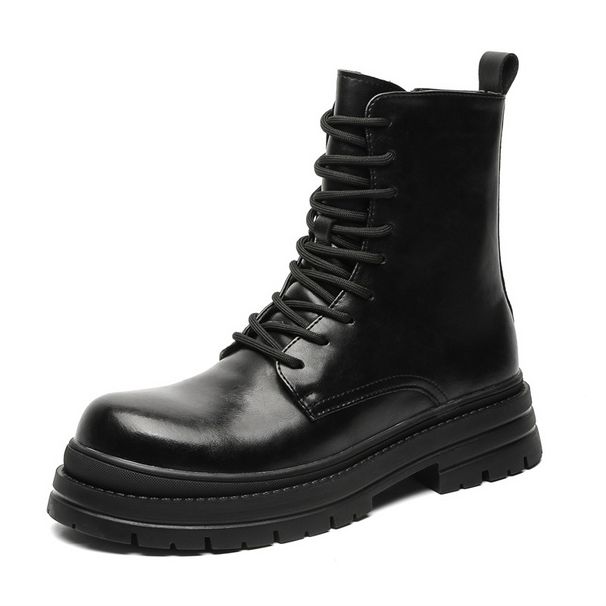 Retro Thick-soled Heightening Slim-fitting Tooling Boots Lace-up Locomotive Wind Martin Boots_vogvips.com