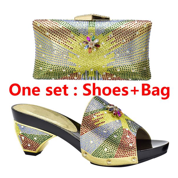 Row diamond pattern all-in-one round head casual high-heeled fashion sandals with handbag set_vogvips.com