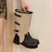 2026 Summer New Linen Contrast Color Wide Leg Long For Women, Chunky Heel, Dual-Wear Western Slouch Boots, Slimming_vogvips.com